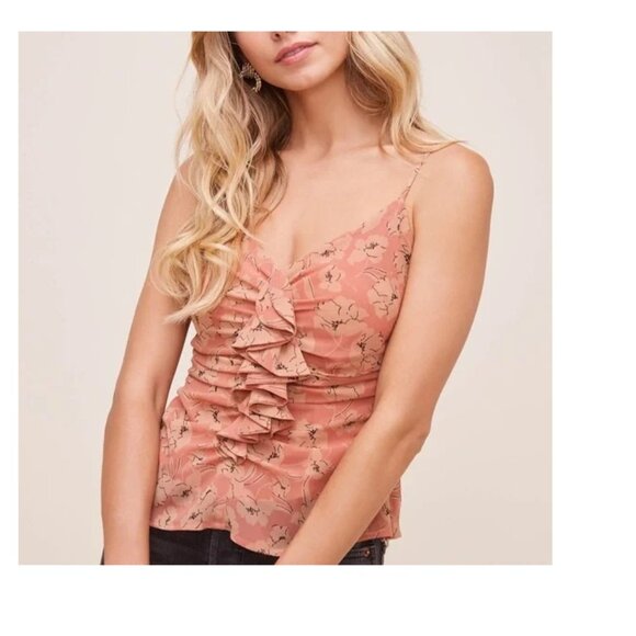 REVOLVE -ASTR -THE LABEL Ruffled Shirred Clay Floral Cami Top Size L - Picture 2 of 16